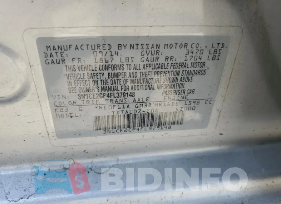 3N1CE2CP4FL379148 Photo# 13