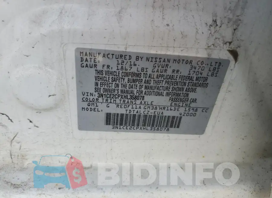 3N1CE2CPXHL358078 Photo# 12
