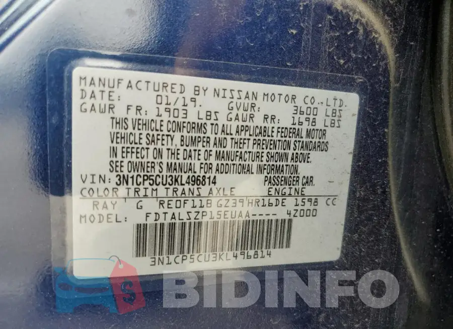 3N1CP5CU3KL496814 Photo# 12