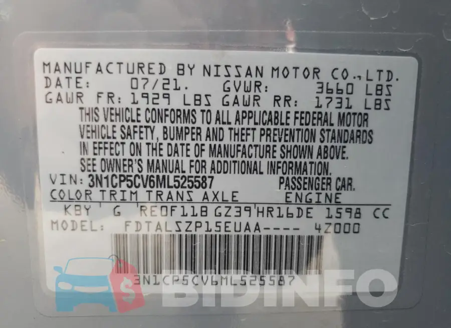 3N1CP5CV6ML525587 Photo# 12