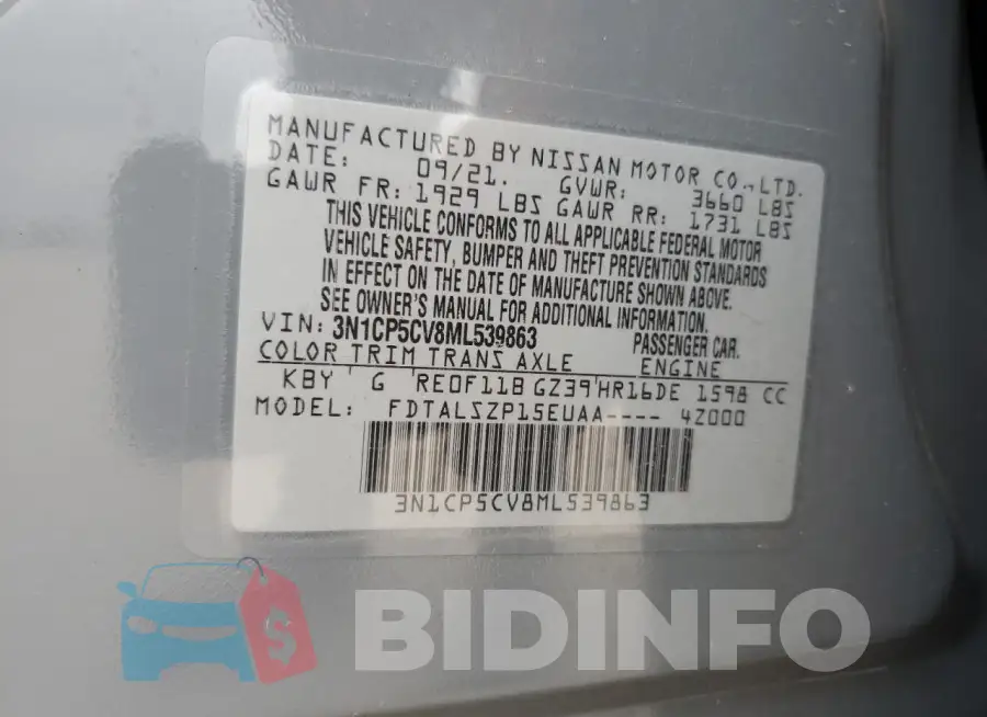 3N1CP5CV8ML539863 Photo# 12