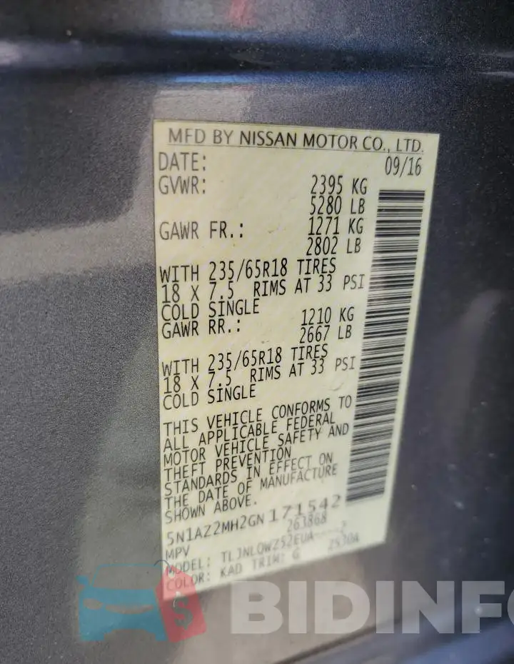 5N1AZ2MH2GN171542 Photo# 13