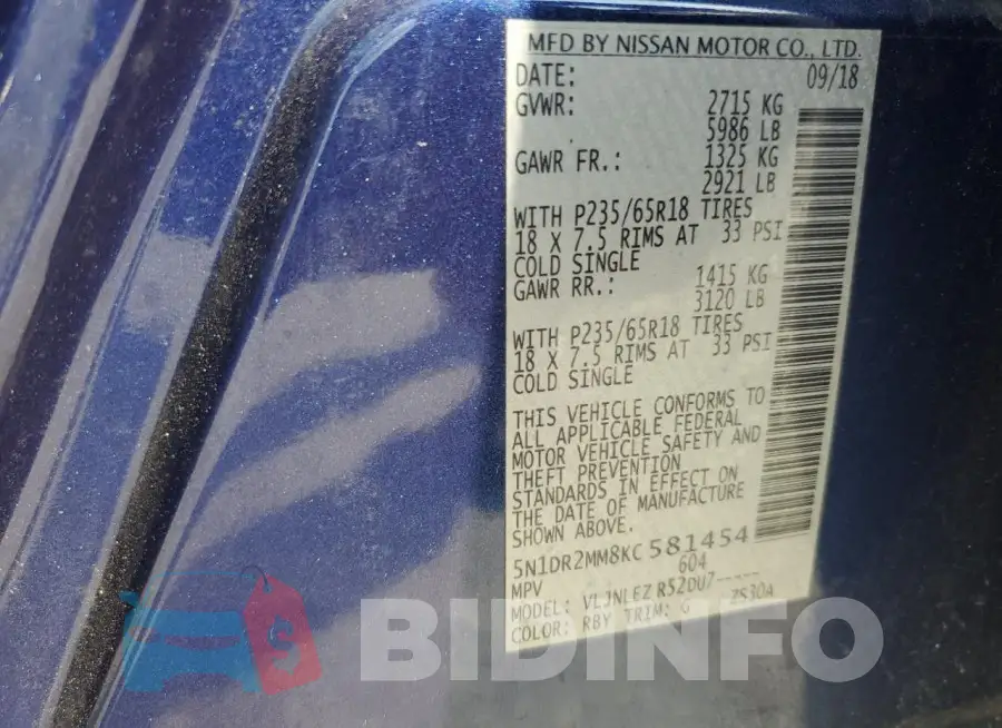 5N1DR2MM8KC581454 Photo# 14
