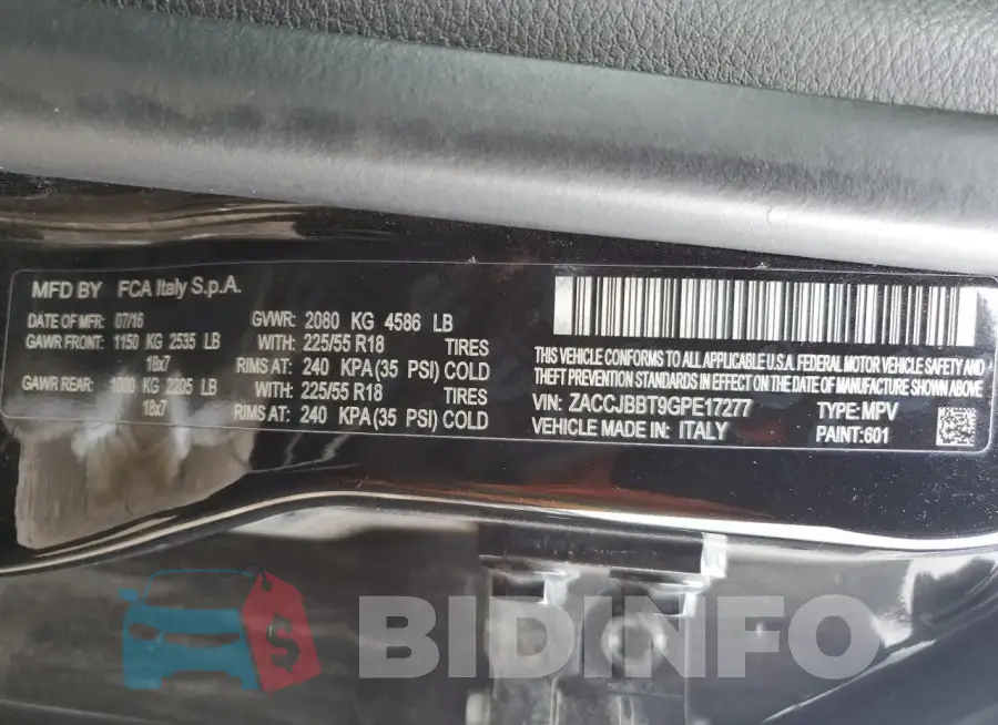 ZACCJBBT9GPE17277 Photo# 14