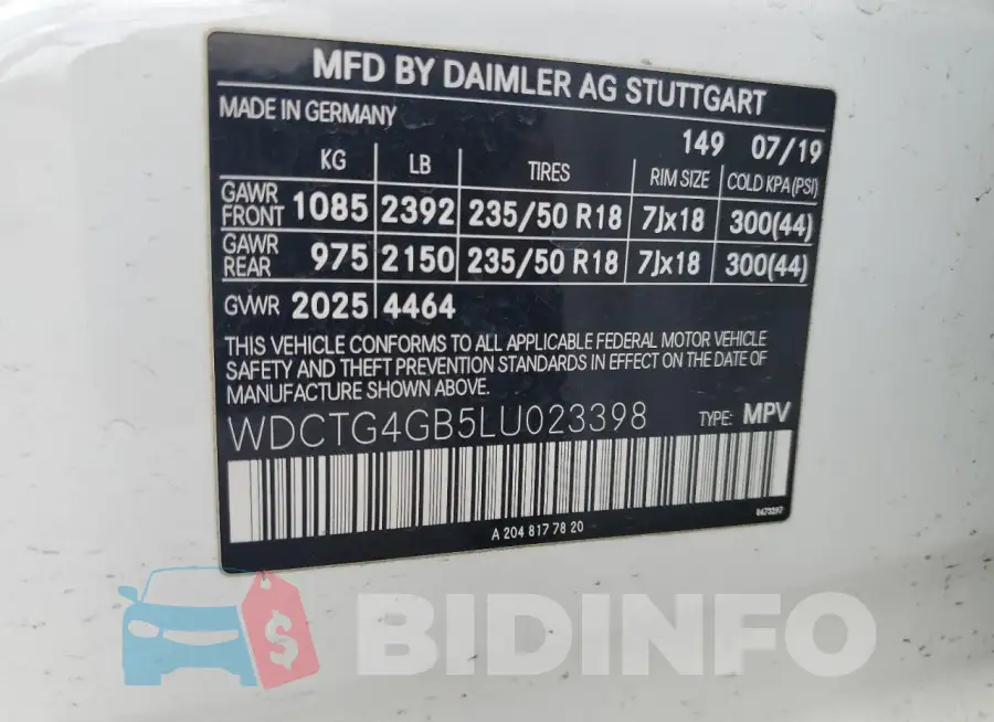 WDCTG4GB5LU023398 Photo# 13