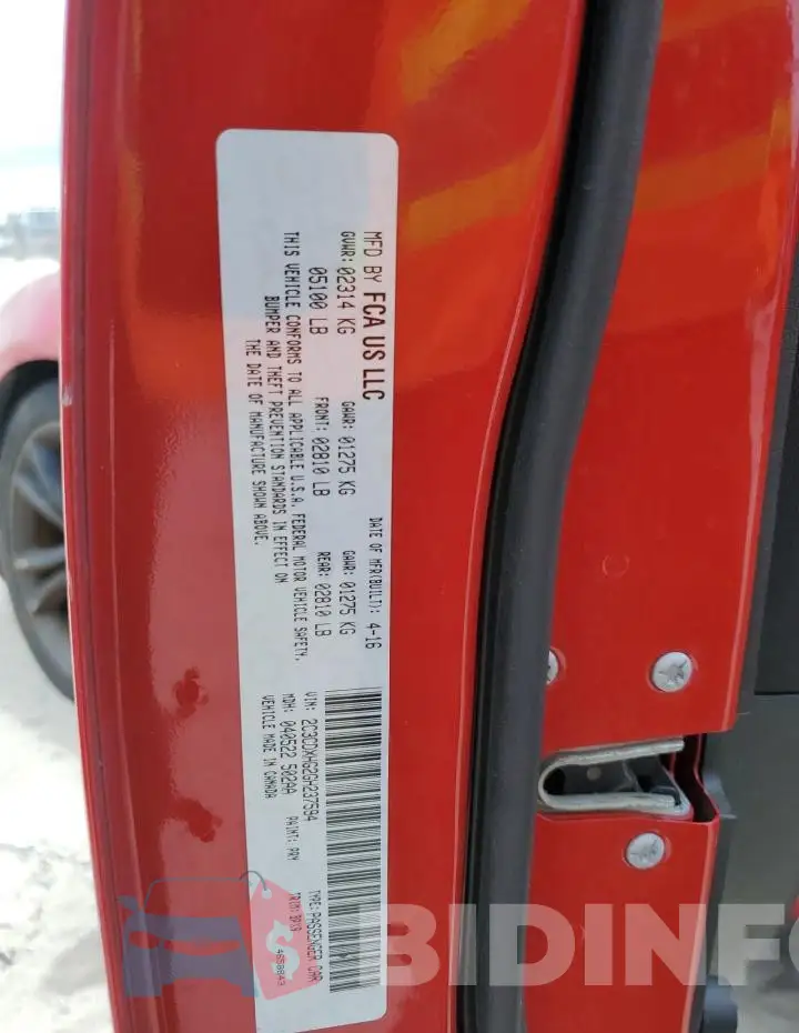 2C3CDXHG2GH237594 Photo# 12