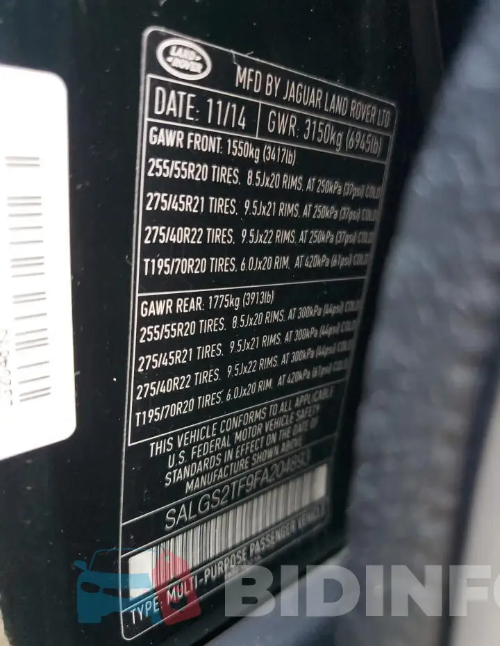 SALGS2TF9FA204893 Photo# 13