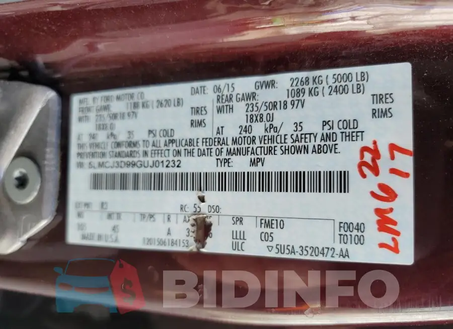 5LMCJ3D99GUJ01232 Photo# 13