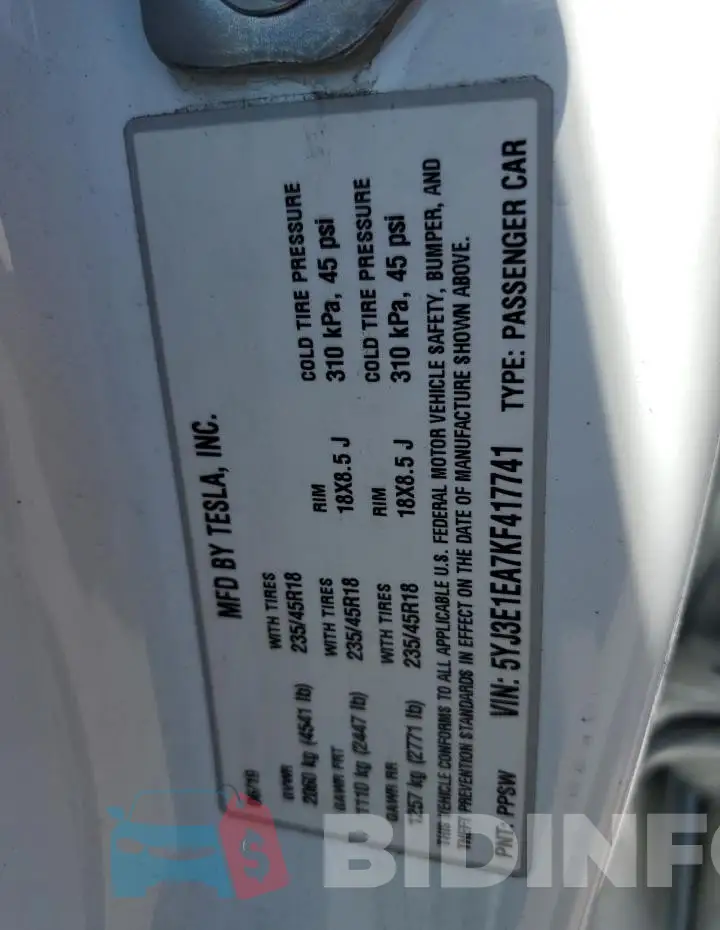 5YJ3E1EA7KF417741 Photo# 13