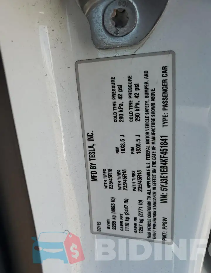 5YJ3E1EB4KF451841 Photo# 12