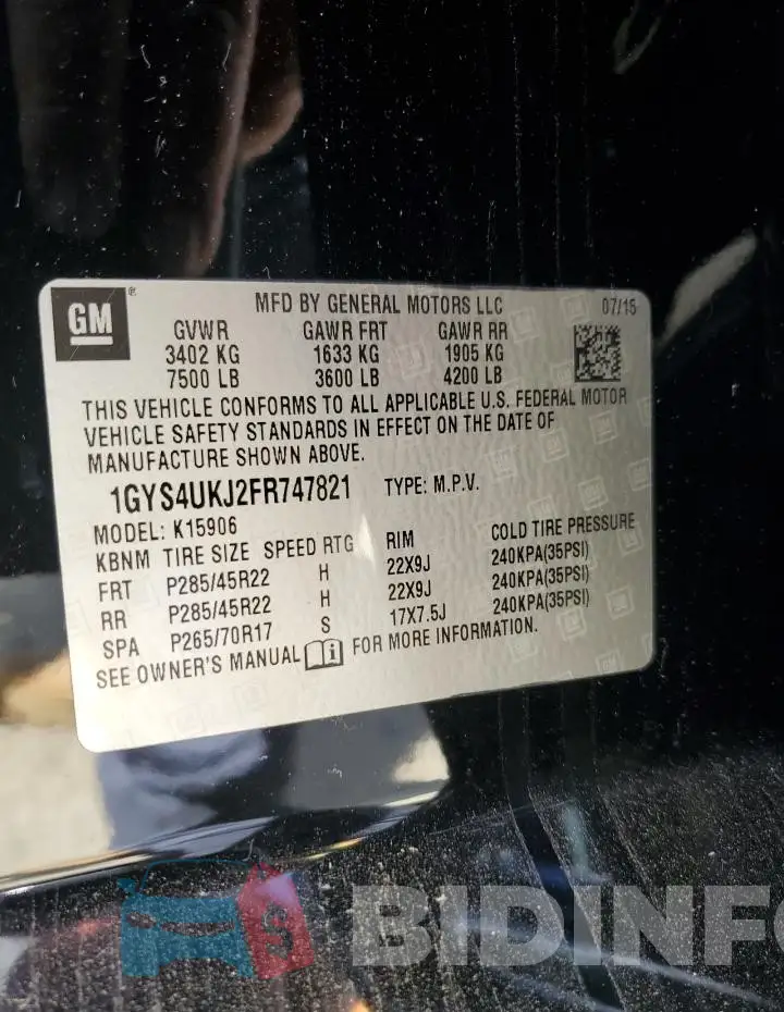 1GYS4UKJ2FR747821 Photo# 13