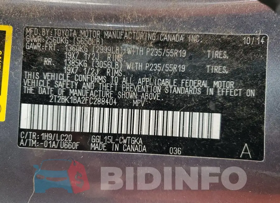 2T2BK1BA2FC288404 Photo# 13
