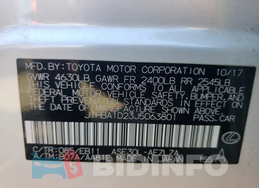 JTHBA1D23J5063801 Photo# 12