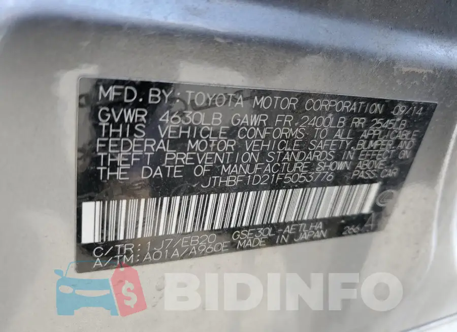 JTHBF1D21F5053776 Photo# 12