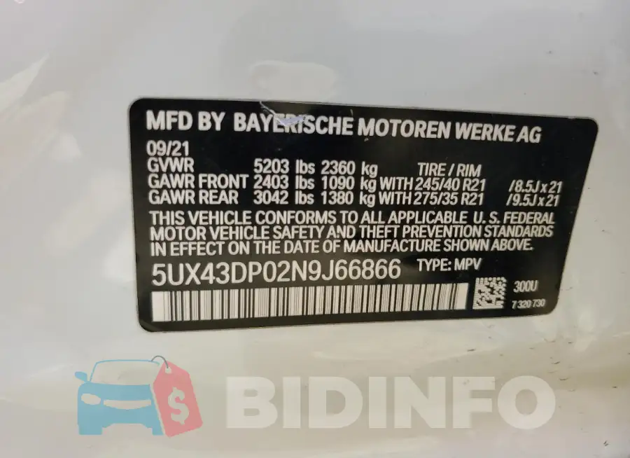 5UX43DP02N9J66866 Photo# 13