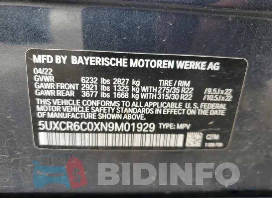 5UXCR6C0XN9M01929 Photo# 13