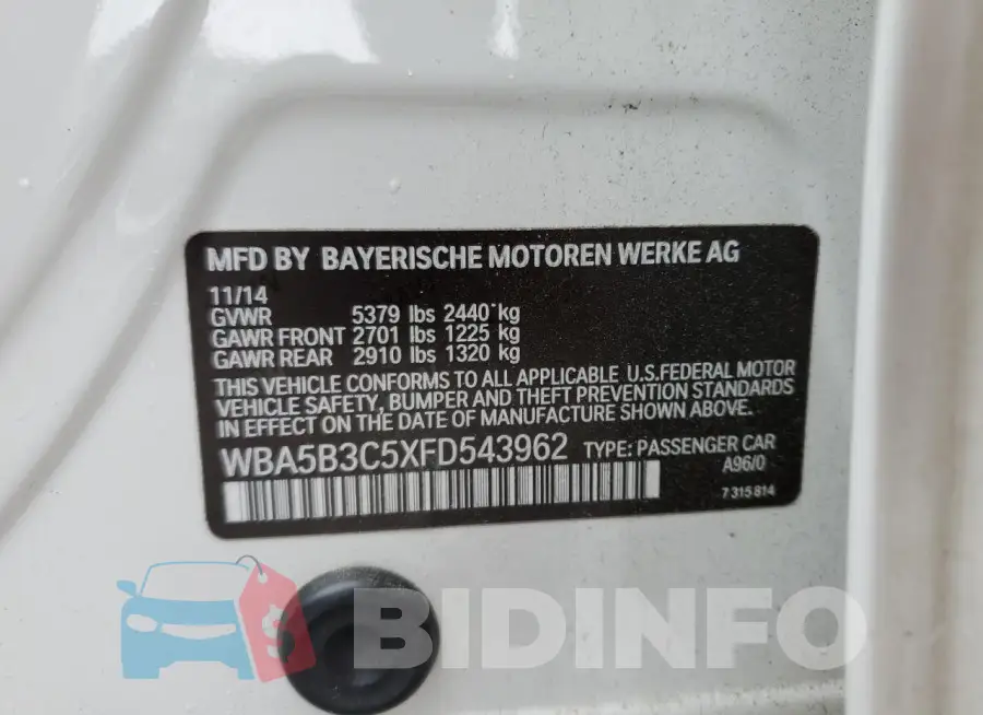 WBA5B3C5XFD543962 Photo# 12
