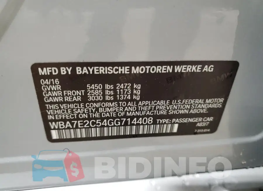 WBA7E2C54GG714408 Photo# 12