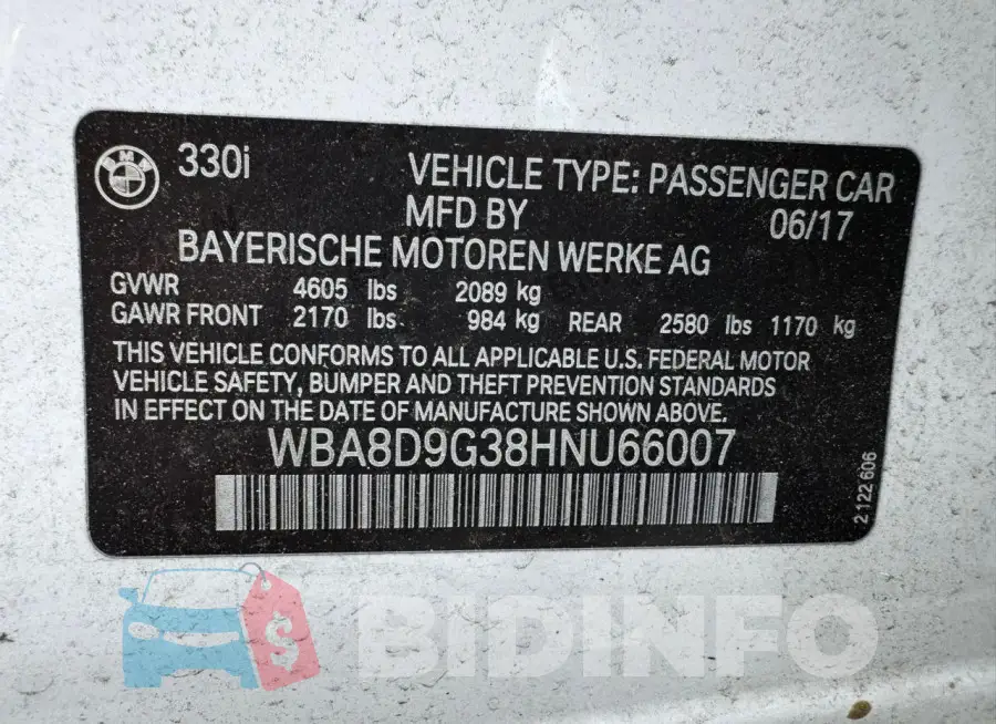 WBA8D9G38HNU66007 Photo# 12