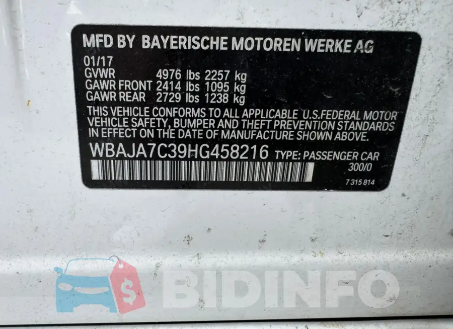 WBAJA7C39HG458216 Photo# 12