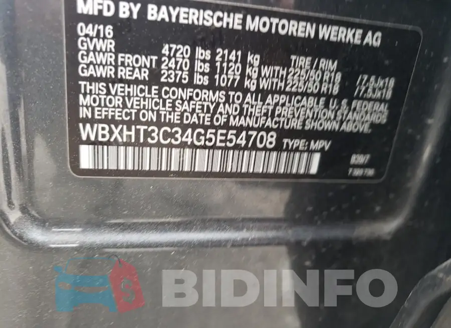 WBXHT3C34G5E54708 Photo# 12
