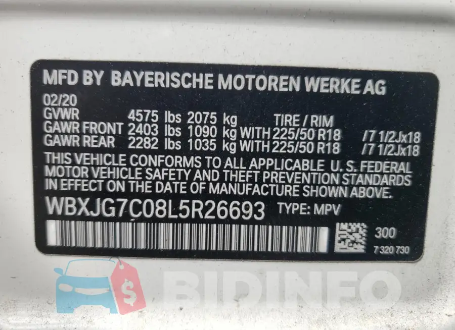 WBXJG7C08L5R26693 Photo# 13