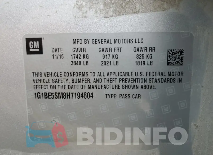 1G1BE5SM8H7194604 Photo# 12