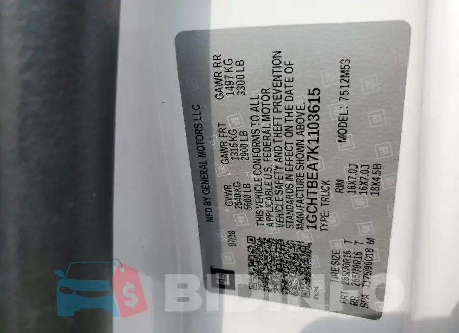1GCHTBEA7K1103615 Photo# 12