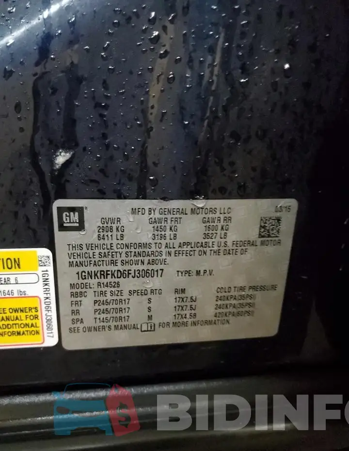 1GNKRFKD6FJ306017 Photo# 14