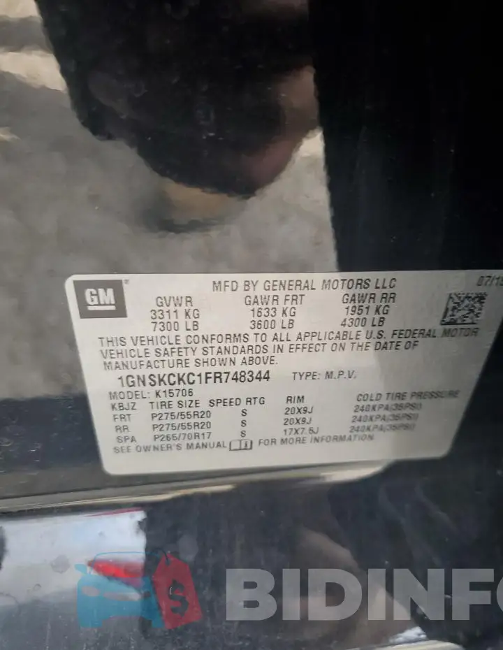 1GNSKCKC1FR748344 Photo# 13
