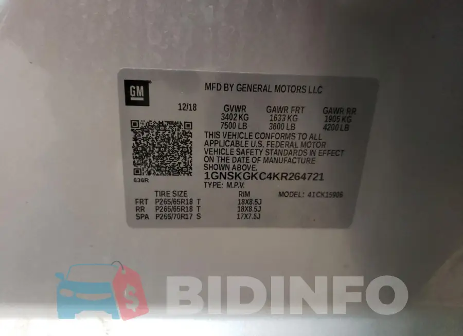 1GNSKGKC4KR264721 Photo# 13