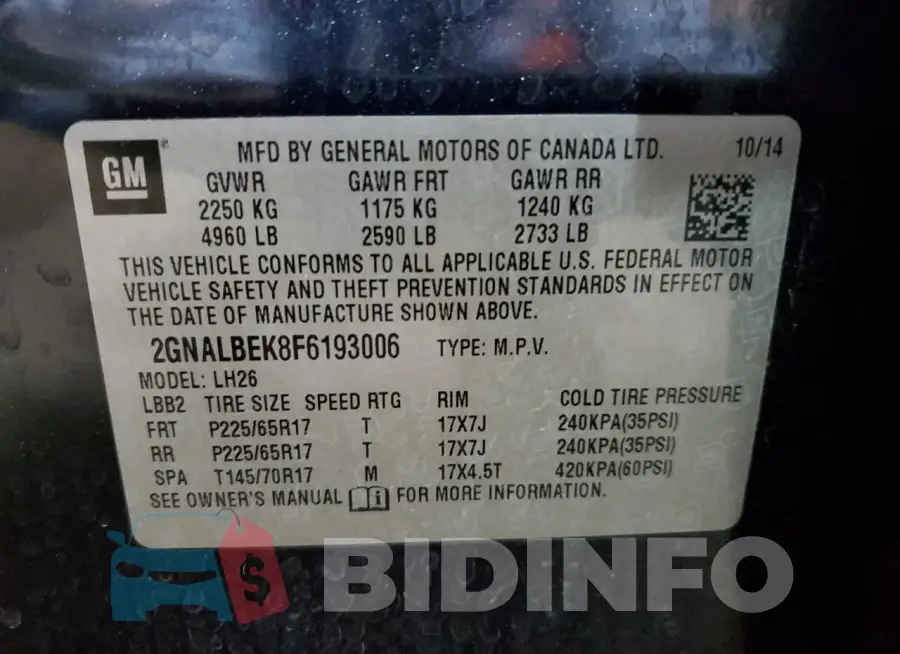 2GNALBEK8F6193006 Photo# 12