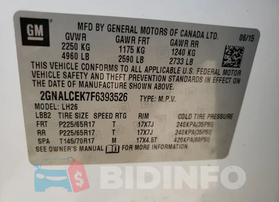 2GNALCEK7F6393526 Photo# 13