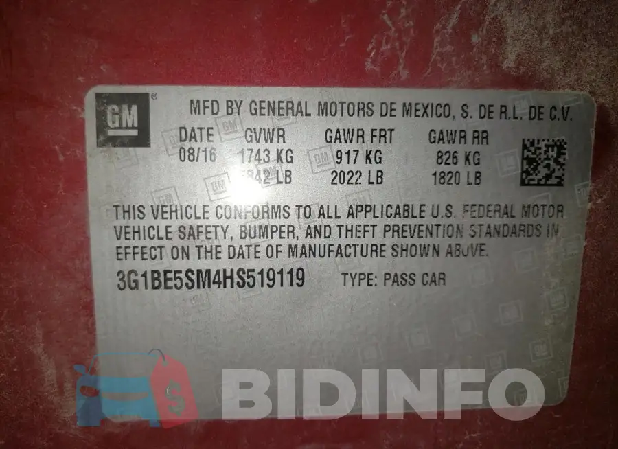 3G1BE5SM4HS519119 Photo# 12