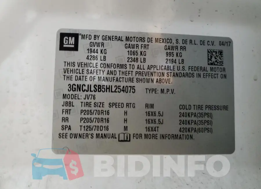 3GNCJLSB5HL254075 Photo# 12