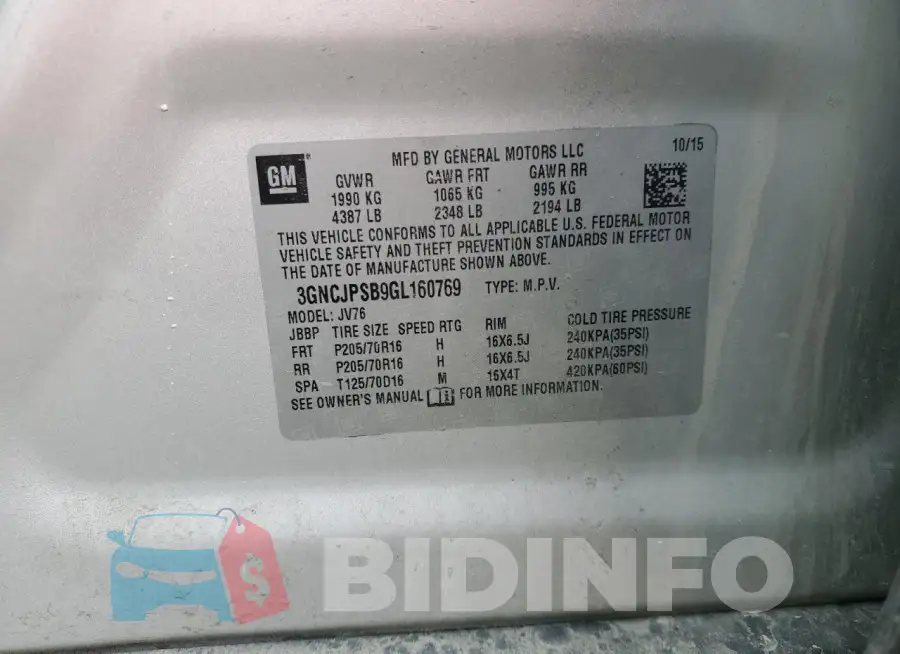 3GNCJPSB9GL160769 Photo# 13