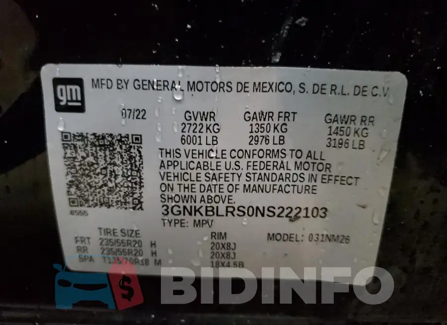 3GNKBLRS0NS222103 Photo# 13