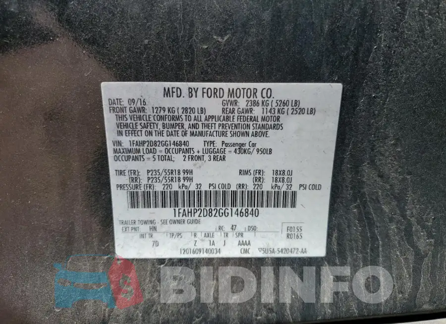1FAHP2D82GG146840 Photo# 13