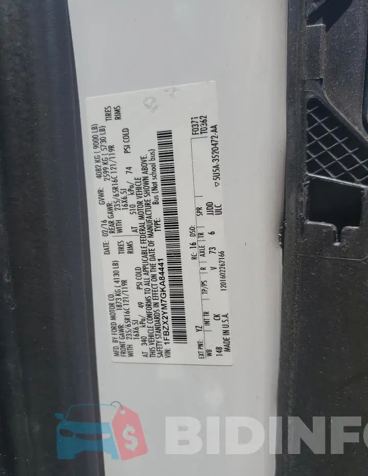 1FBZX2YM7GKA84441 Photo# 14