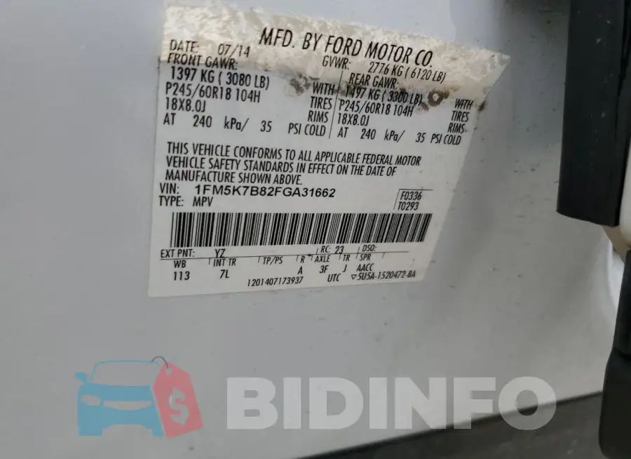 1FM5K7B82FGA31662 Photo# 12