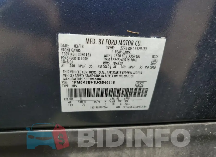1FM5K8BH8JGB46118 Photo# 13