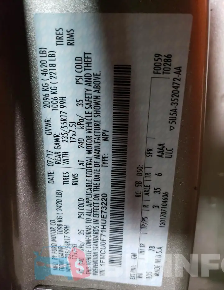 1FMCU0F71HUE73220 Photo# 13