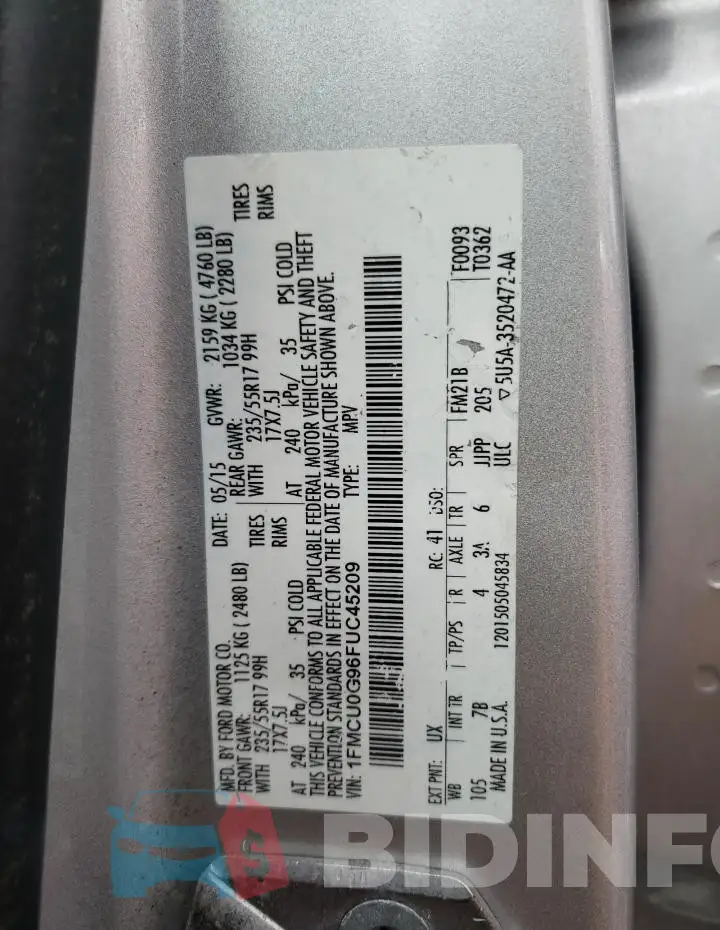 1FMCU0G96FUC45209 Photo# 13