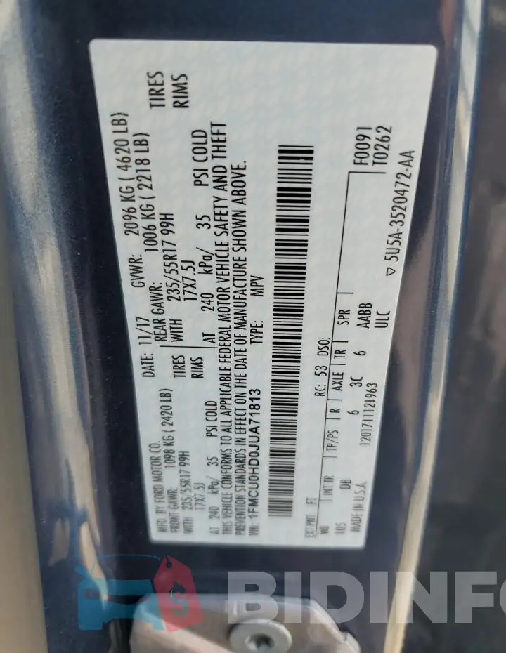 1FMCU0HD0JUA71813 Photo# 13