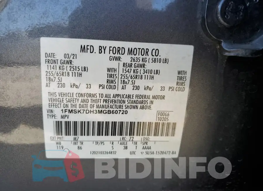 1FMSK7DH3MGB60720 Photo# 13