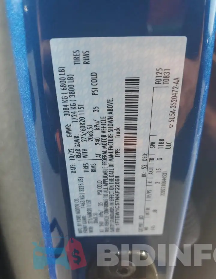 1FTEW1C57NKF22668 Photo# 12