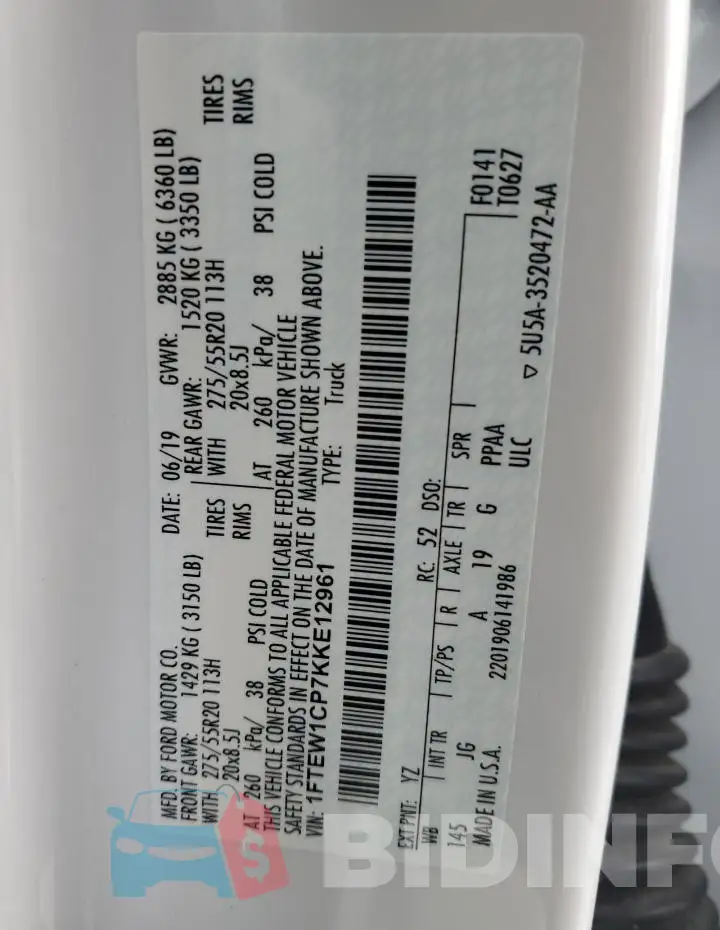 1FTEW1CP7KKE12961 Photo# 12
