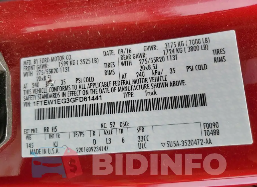 1FTEW1EG3GFD61441 Photo# 12