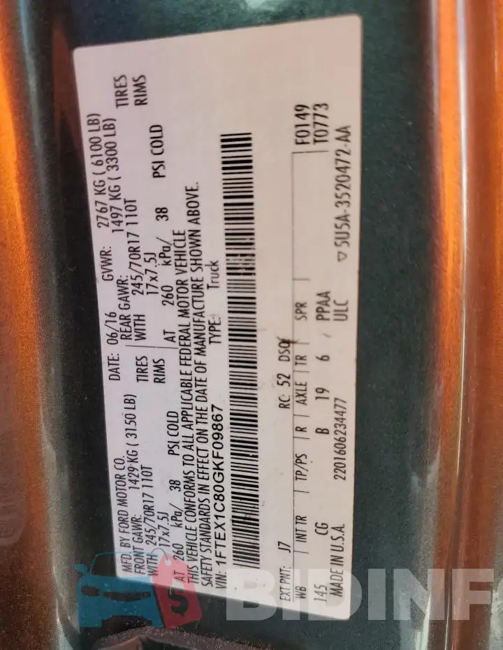 1FTEX1C80GKF09867 Photo# 13