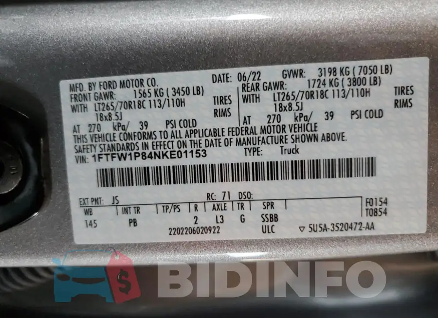 1FTFW1P84NKE01153 Photo# 13